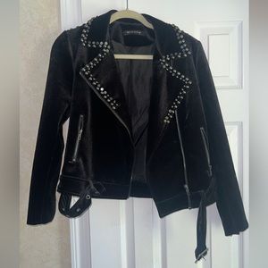 Velvet biker jacket with stud details